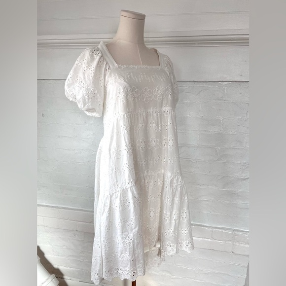 Amylynn White Coco Dress Borderie Anglaise Lace Cotton Dress Eyelet Baby Doll - Picture 5 of 15